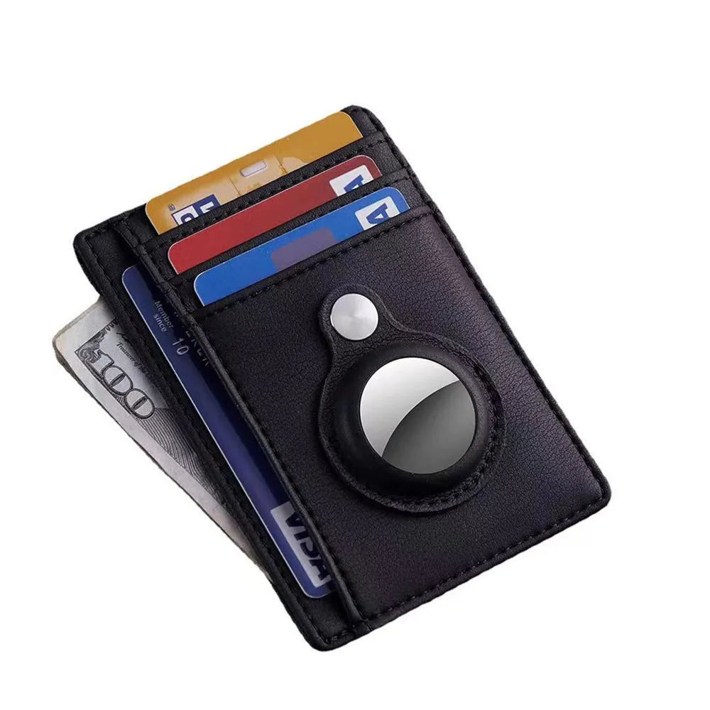 Ultra-thin RFID card holder wallet in black PU leather with multiple card slots