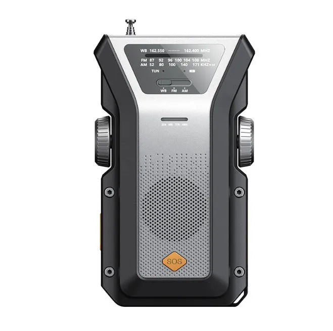 Solar hand crank radio flashlight in silver gray or army green, ABS body, 4000mAh battery, LED strong light, 16x9.12x4.84cm
