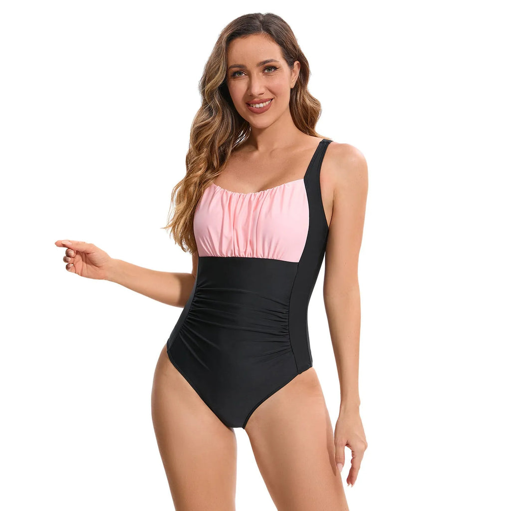 Women's one-piece swimsuit in multicolour print, polyester swimwear in sizes S to XXL