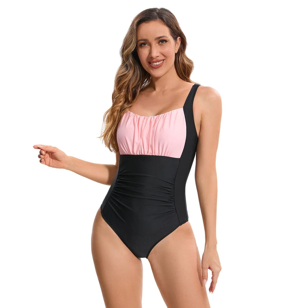 Women's one-piece swimsuit in multicolour print, polyester swimwear in sizes S to XXL