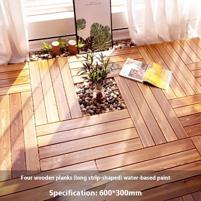 Set of four square camphor pine wood flooring tiles with a modern grain, measuring 30x30cm.