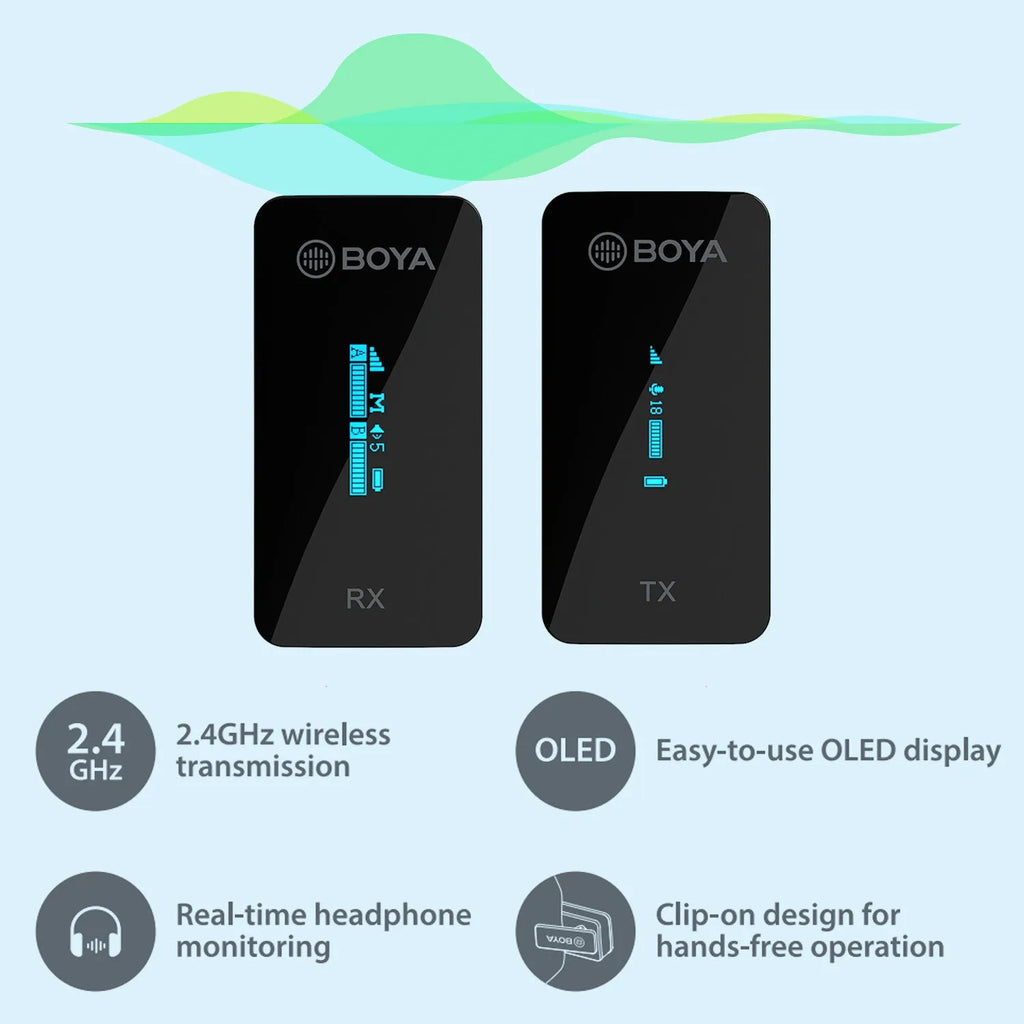 Wireless Little Bee clip-on microphone matched pair for mobile and DSLR, BY-XM6 S2
