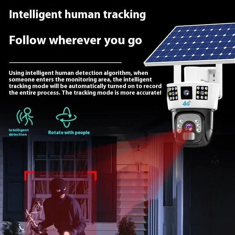 Solar binocular three-screen surveillance camera for outdoor security monitoring
