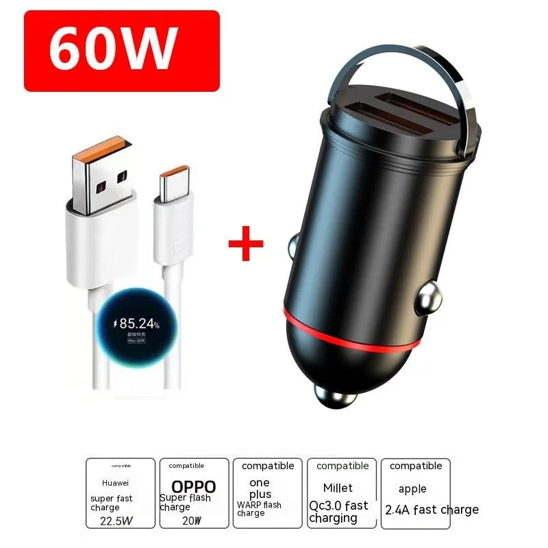 Black zinc alloy car charger with 200W super fast charging capability and compact 38mm design