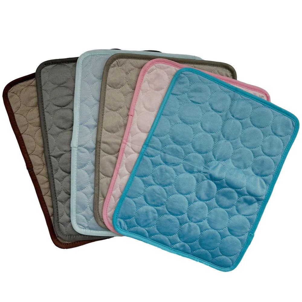 Ice silk dog cooling mat in blue edging, breathable mesh pet cold bed for small big dogs and cats