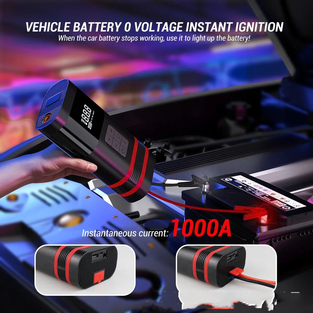 100W black wireless emergency start power source, 19.5x10x5.7cm, PC ABS, for cars motorcycles bicycles and inflatables