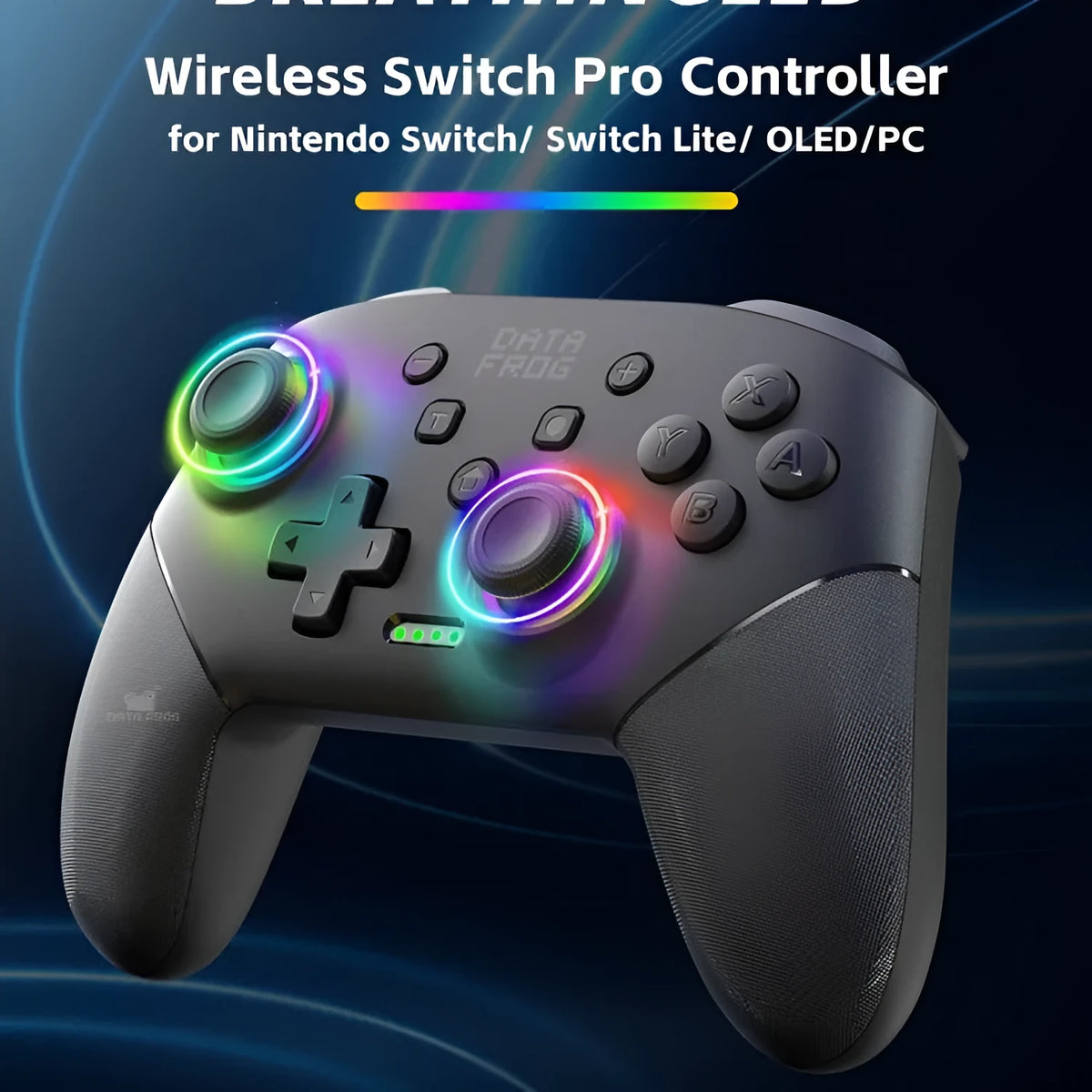 Black Lightning Bluetooth wireless gaming controller with vibration mode and USB charging cable