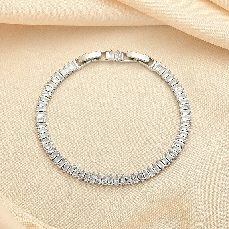 Rectangular geometric women's bracelet with full diamond zircon inlay in champagne gold colour
