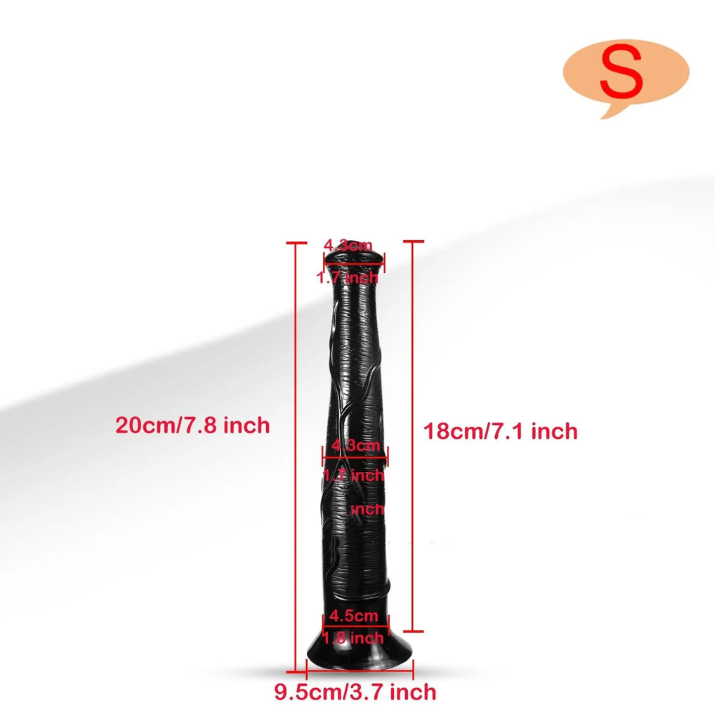 Horsewhip super long PVC adult toy in black flesh colour option with flexible shaft shown in side view
