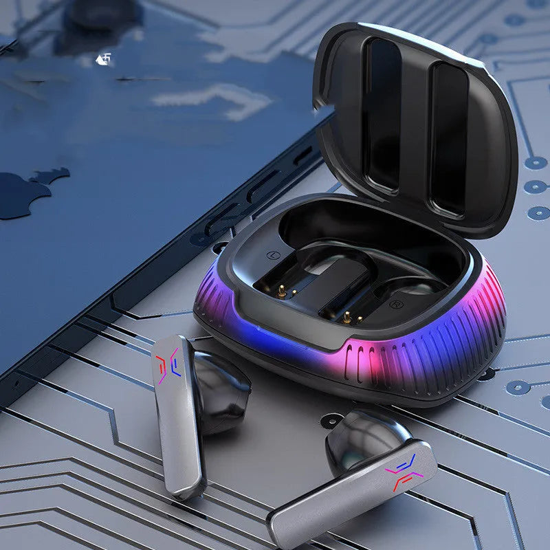 Hall Flashing wireless gaming headset with earplug design in black and white colour options