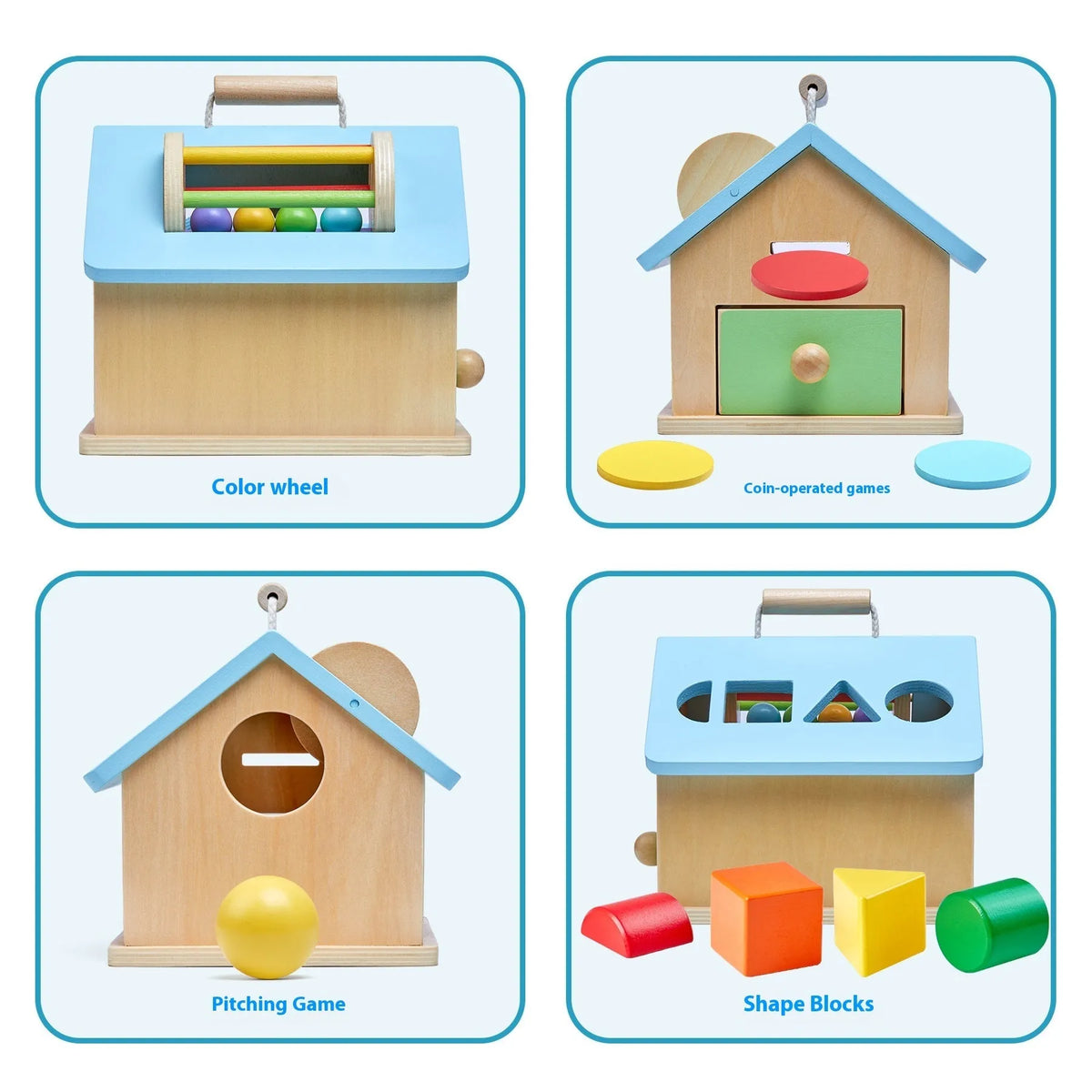 Wooden Montessori cottage educational puzzle toy set for children aged 4-6 in a colour box.