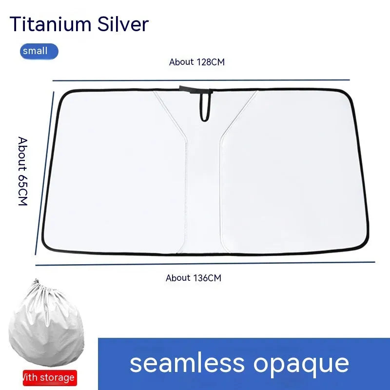 Titanium silver car windshield sun shade with double ring design on NC fabric