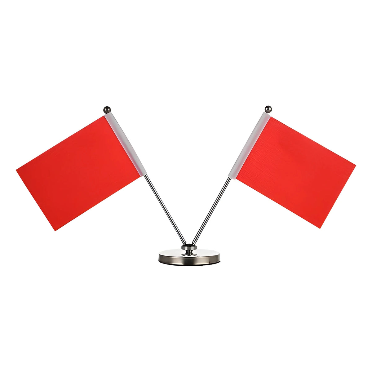 Adjustable metal telescopic rod decoration with a coloured polyester flag on a stand, shown on a car dashboard.