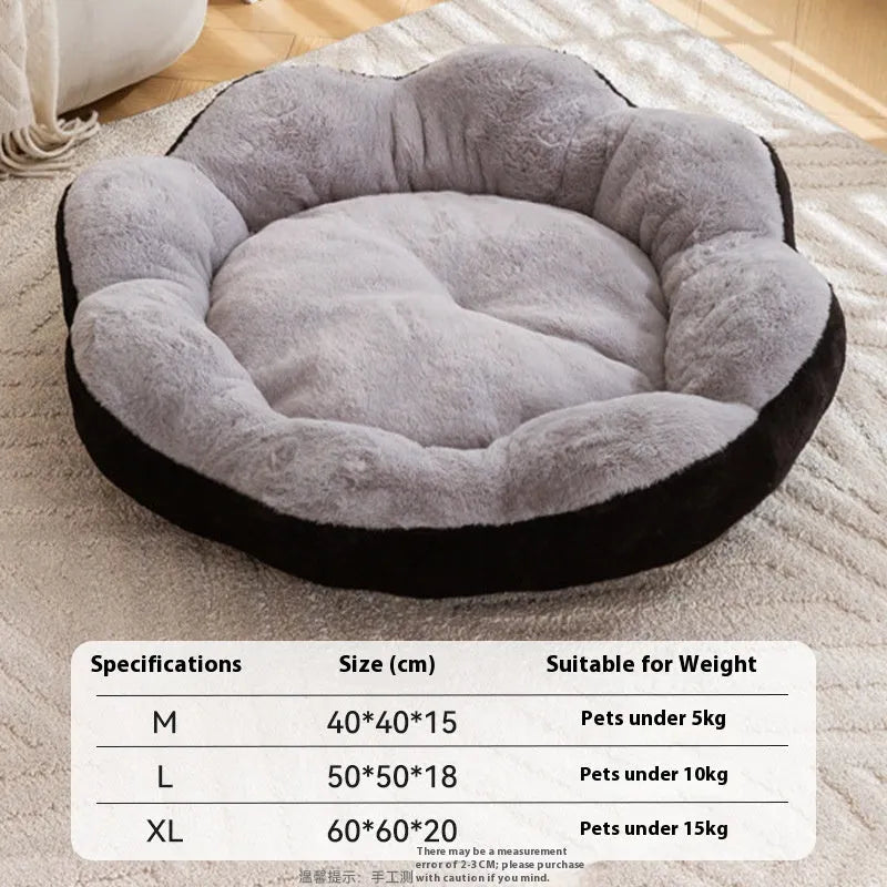 A round rabbit plush cat bed with a thick rim, shown in a brown grey colour.