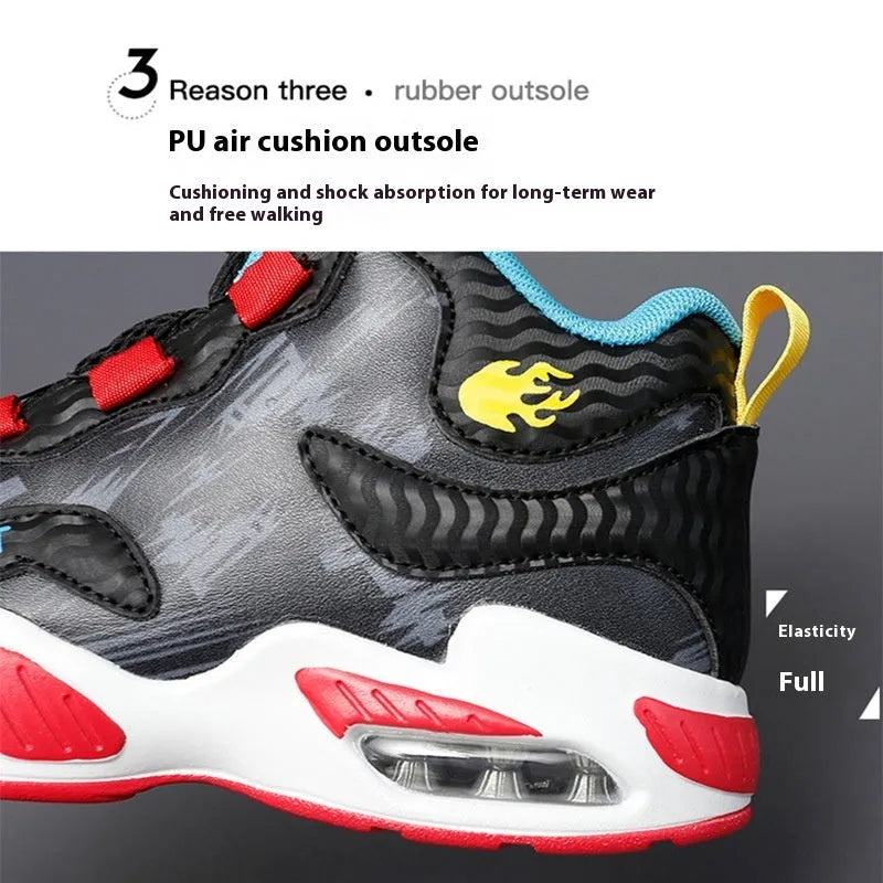 Children's rotating button running shoes in synthetic leather with waterproof design