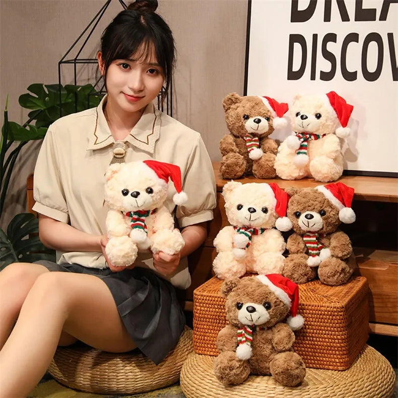 25cm cute little bear plush toy in brown or white for Christmas decoration and teenage gifting