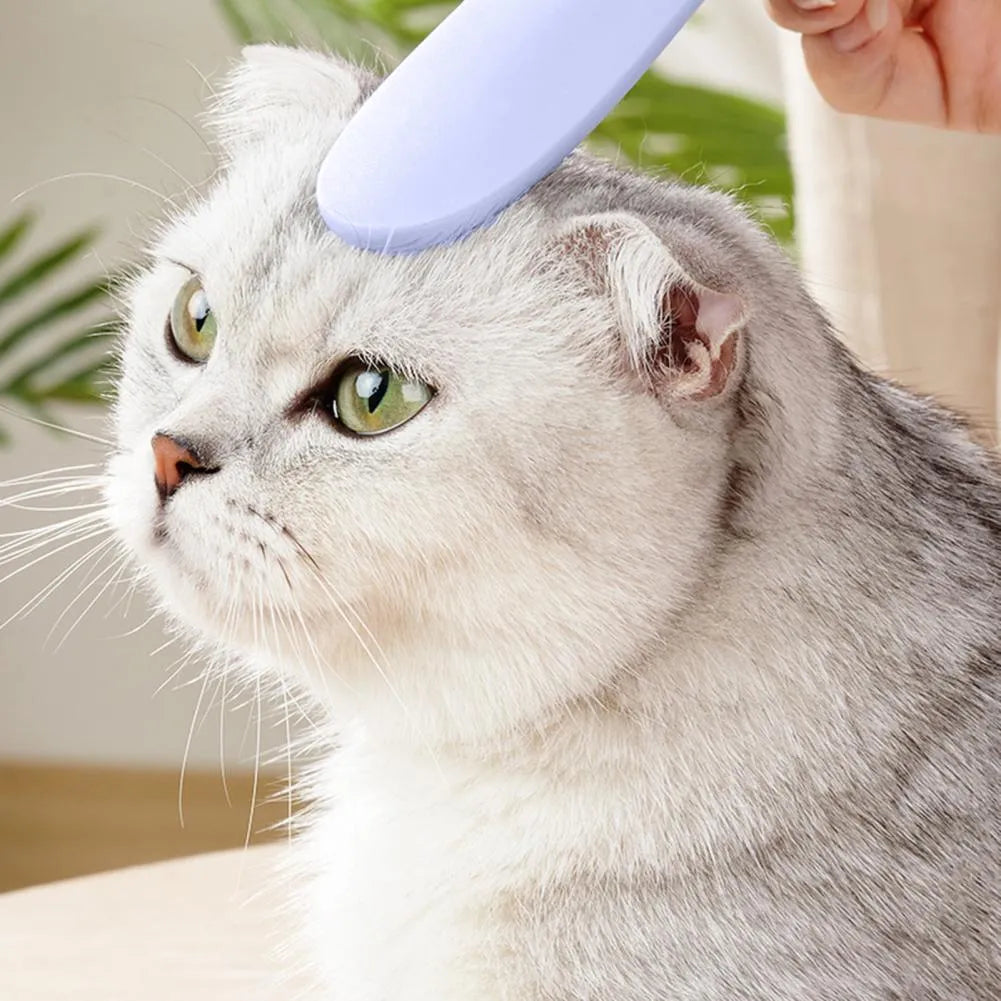 Grey and pink ABS plastic cat grooming comb with dual-ended design