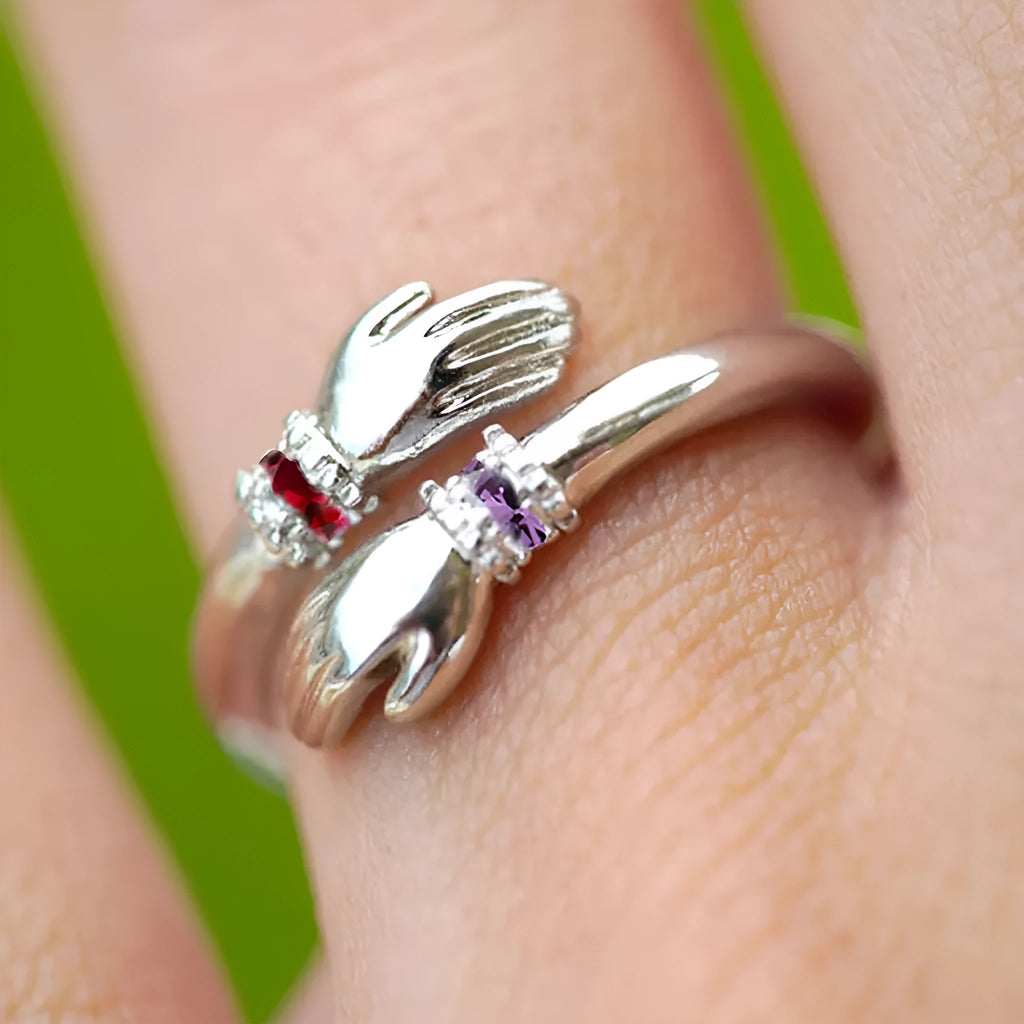 Silver tone copper birthday stone ring with personalised monthly birthstone option