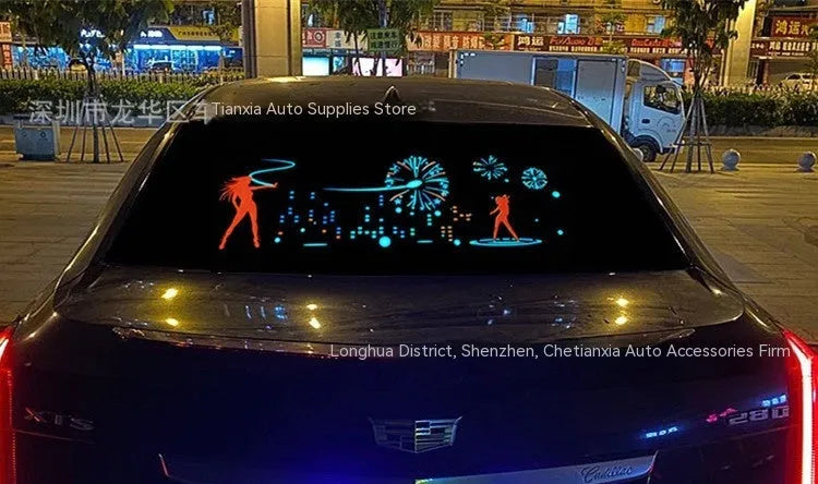 90cm by 25cm car voice control rhythm lamp with EL electroluminescent panel showing music-synchronised lighting patterns
