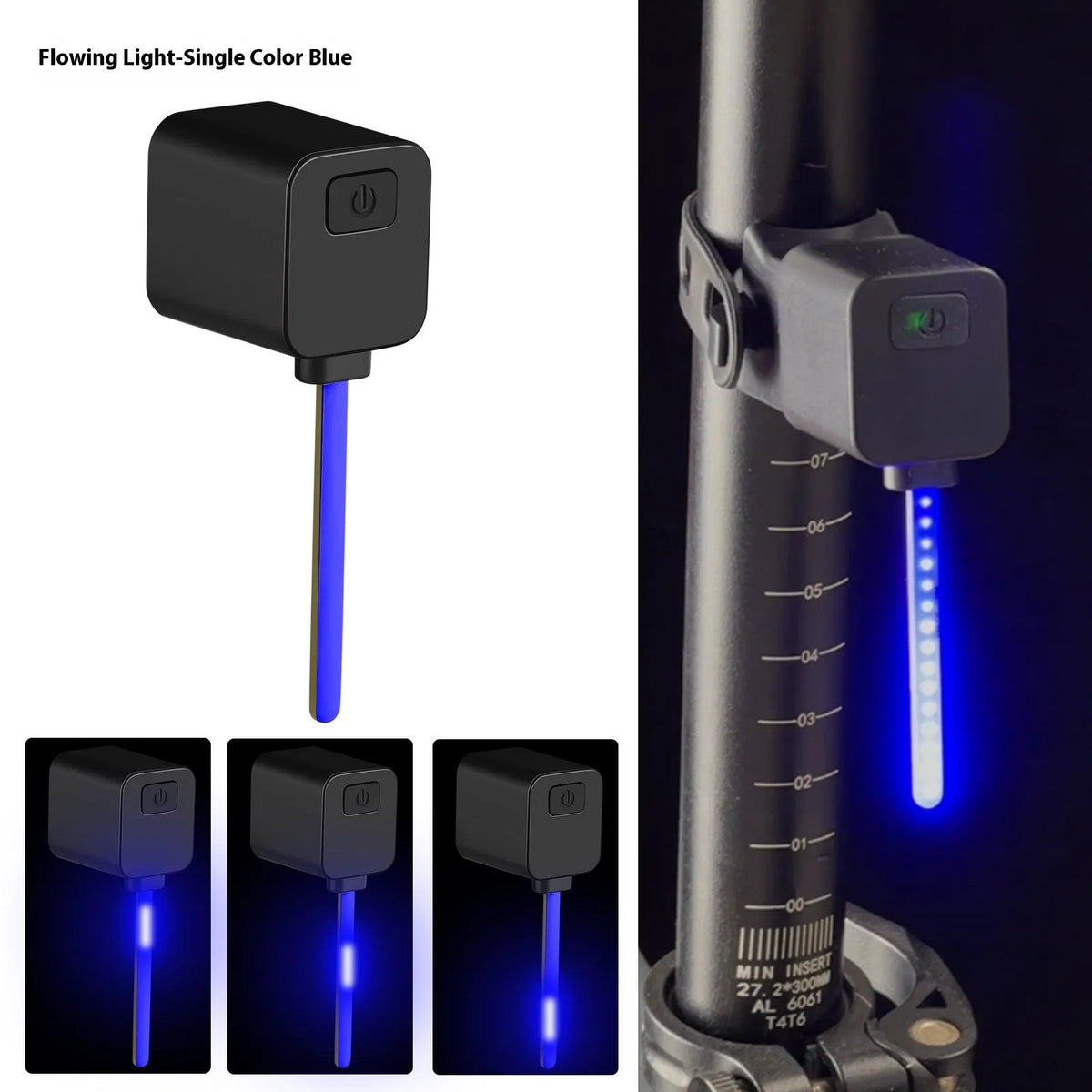 Bicycle rear taillight with running water LED pattern mounted on seat tube