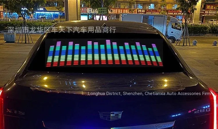 90cm by 25cm car voice control rhythm lamp with EL electroluminescent panel showing music-synchronised lighting patterns
