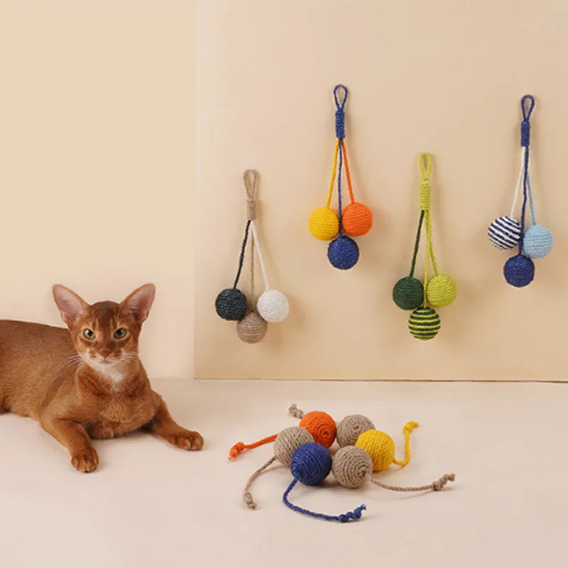255mm cat teaser stick with colourful bite-resistant catnip balls in blue, green and red yellow blue combinations