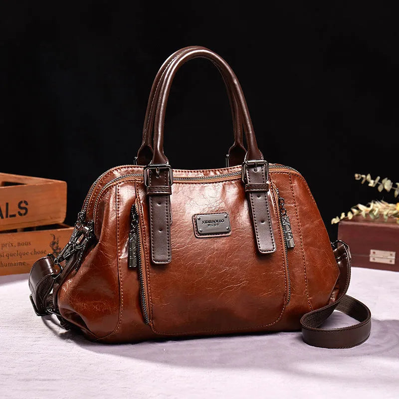 Women's PU leather crossbody shoulder bag with splicing design in black colour, 28x13x20cm