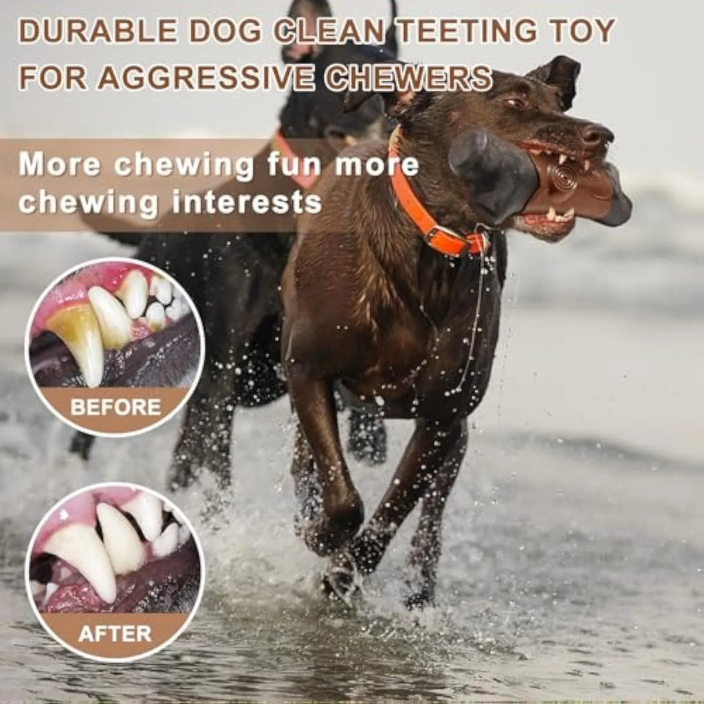 Large branch-shaped dog chew toy made from food-grade nylon with bacon flavour and squeaker