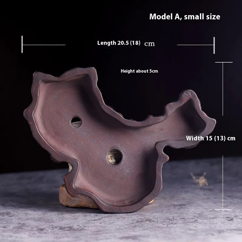 Purple sand small flower pot with ancient red mud finish for desktop bonsai and green plants, Type A or B