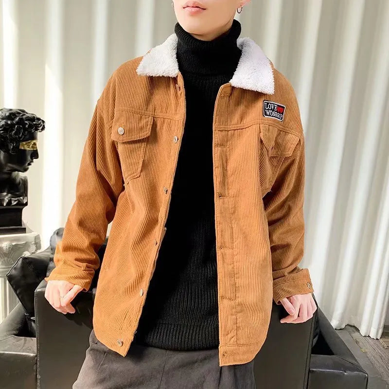 Men's corduroy workwear jacket in loose fit with large stick pockets