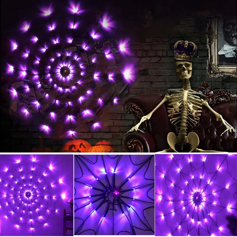 LED spider web lights 1.5m diameter PVC Halloween decoration outdoor battery operated
