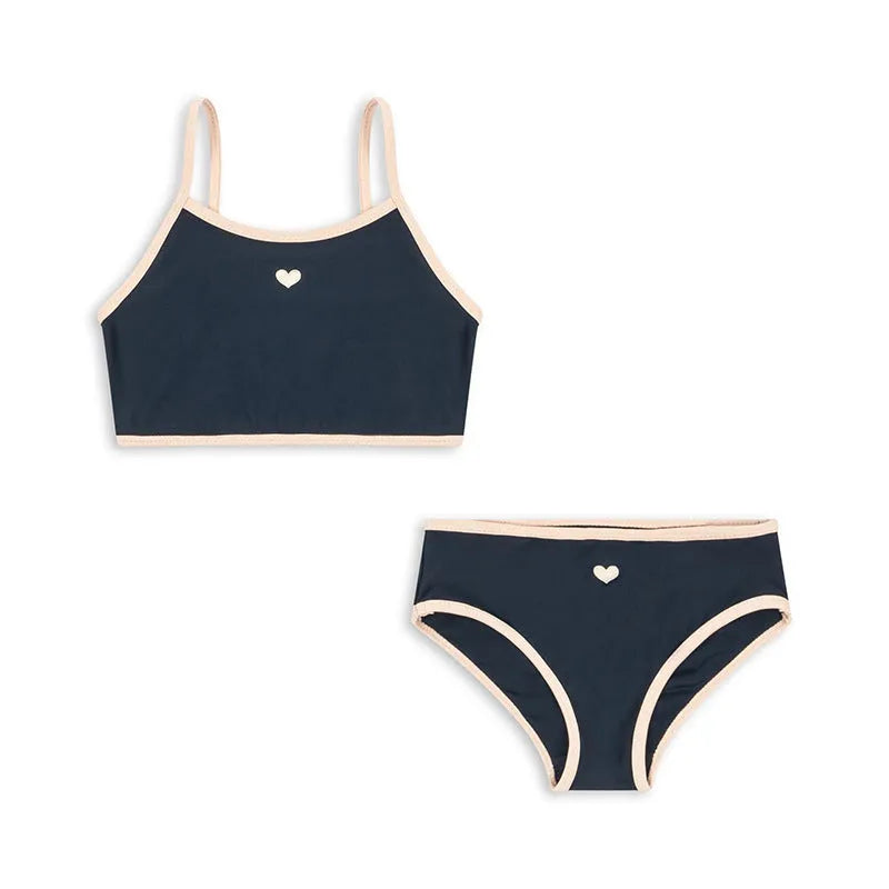 Dark blue split baby girl's swimsuit briefs with high elasticity for swimming ages 1-6