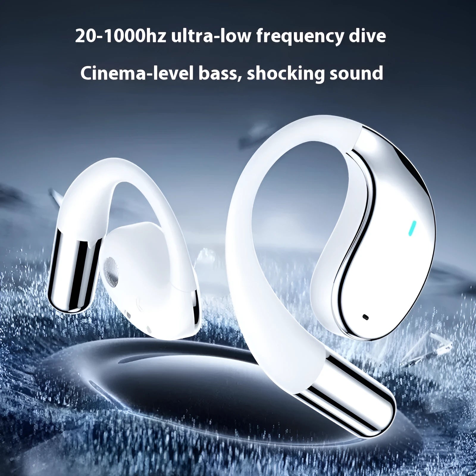 Black sports Bluetooth earphones with creative ear-mounted design and digital display.