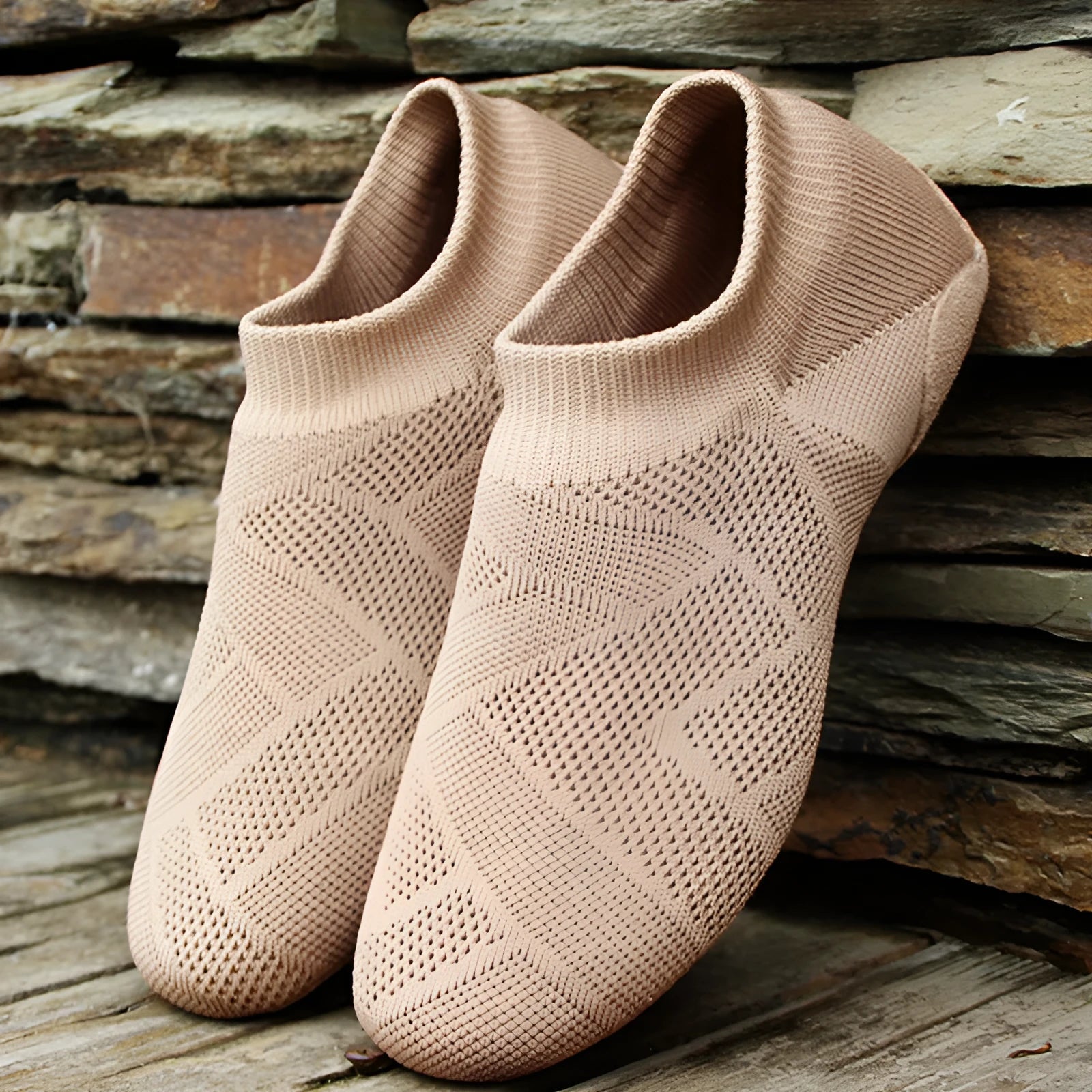 Solid colour Latin dance shoes with cotton mesh upper and leather sole in camel colour options