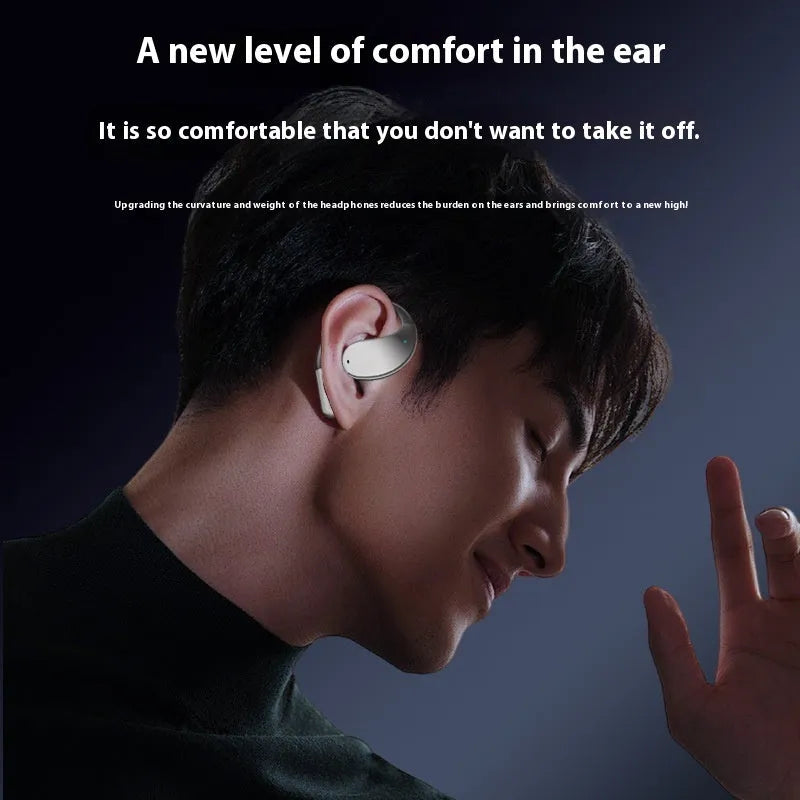 Black sports Bluetooth earphones with creative ear-mounted design and digital display.