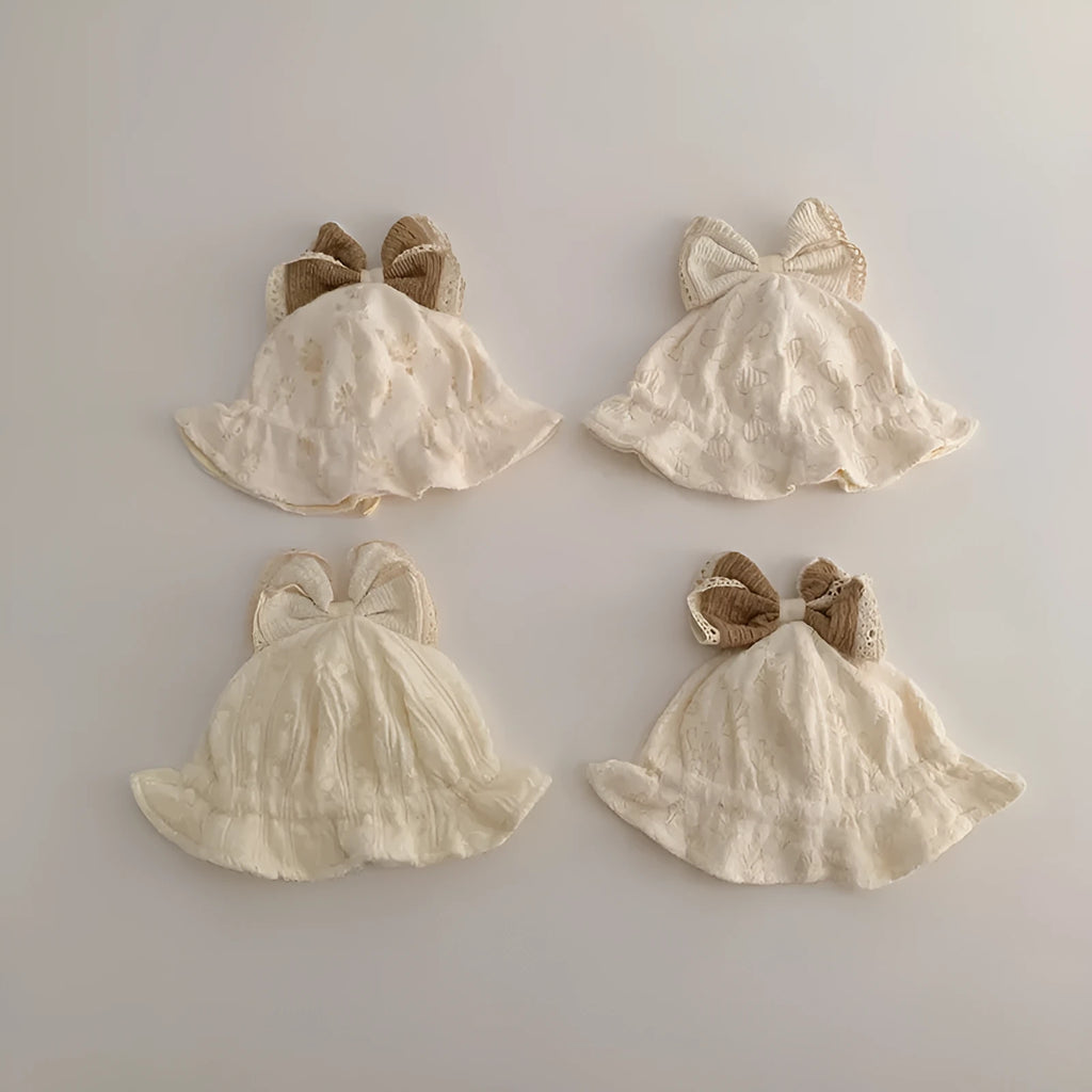 Cotton windproof bow fisherman hat for newborns, 38-42cm bucket hat in Fireworks, Heart, Leaf or Stripe style