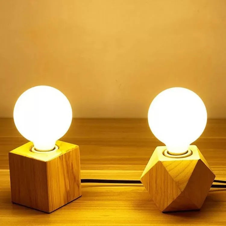 Wooden retro lamp holder in square shape with hanging wire measuring 75mm by 80mm