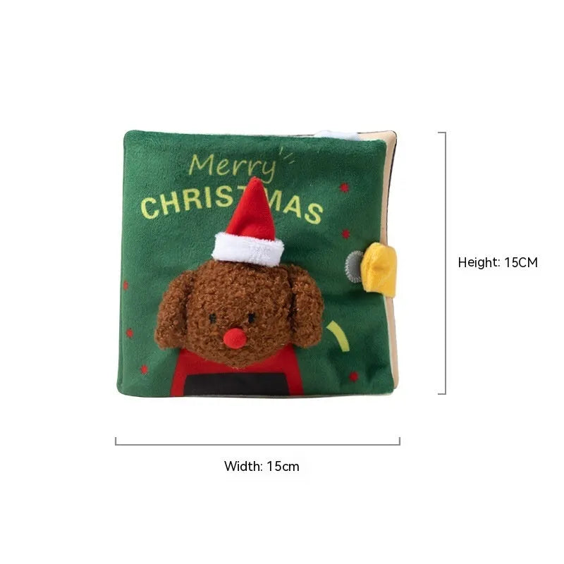 Christmas Book plush dog food hiding toy in solid colour for supervised treat search play