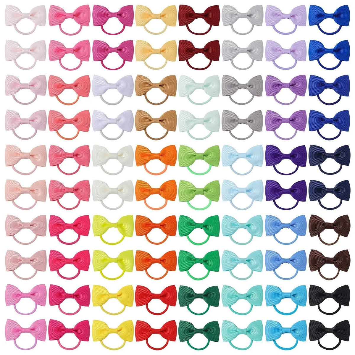 80 tiny baby hair ties with grosgrain ribbon bows in multiple colours for infants and toddlers