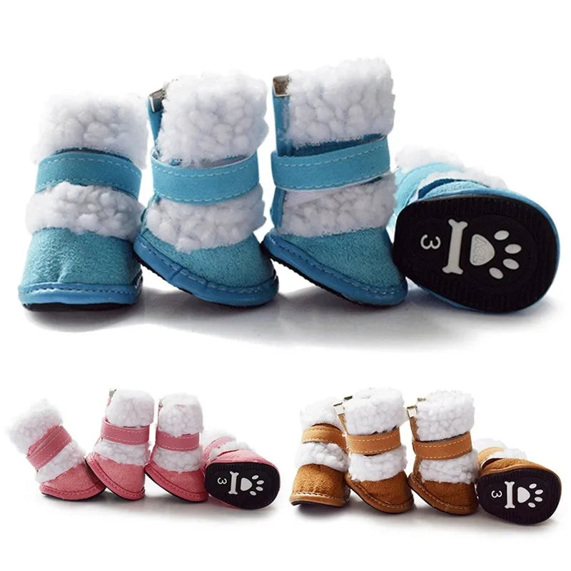 Thick lamb wool pet shoes for small dogs in khaki with suede upper and non-slip sole