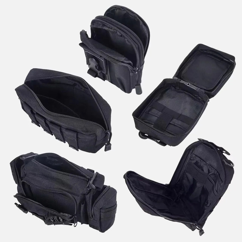 Six-piece car rear storage bag set in black, army green or khaki fabric with hanging handle