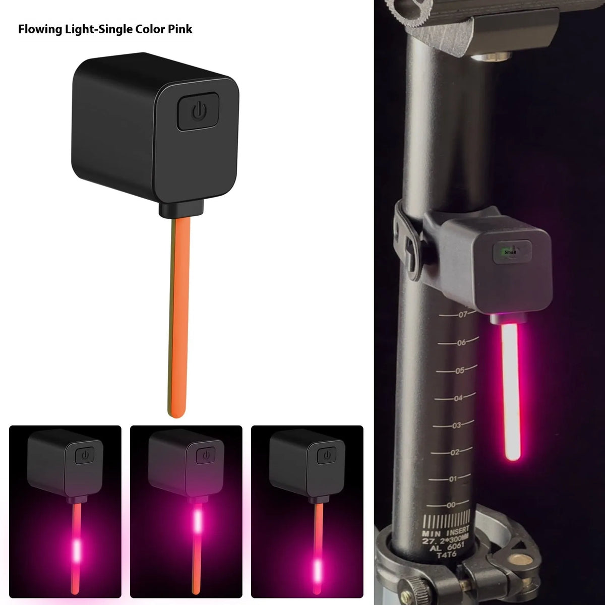 Bicycle rear taillight with running water LED pattern mounted on seat tube