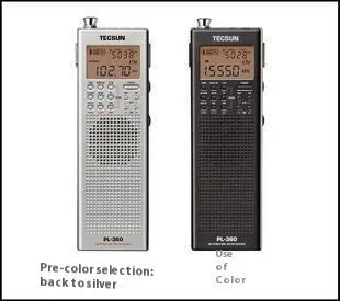 Pocket mini portable radio in black plastic casing with large tuning dial and compact dimensions 53x159x26mm