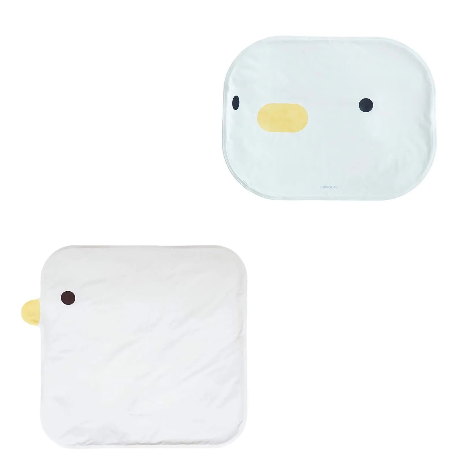 Washable chick-pattern pet cooling mat for dogs and cats on a floor