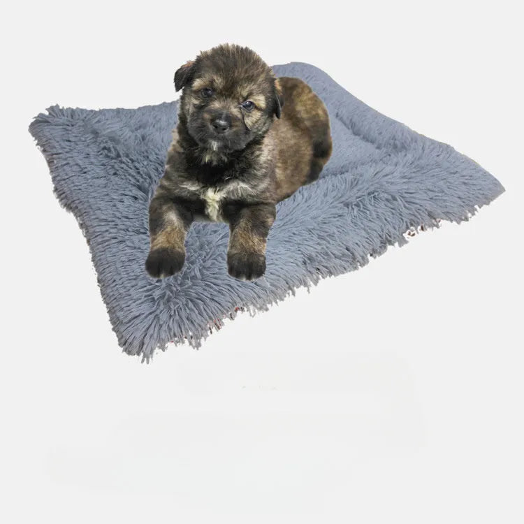 Grey pet blanket nest with fluffy surface and black non-slip base measuring 61cm by 51cm