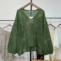 Loose mesh top with 3/4 princess sleeves in green, purple, brown or apricot white