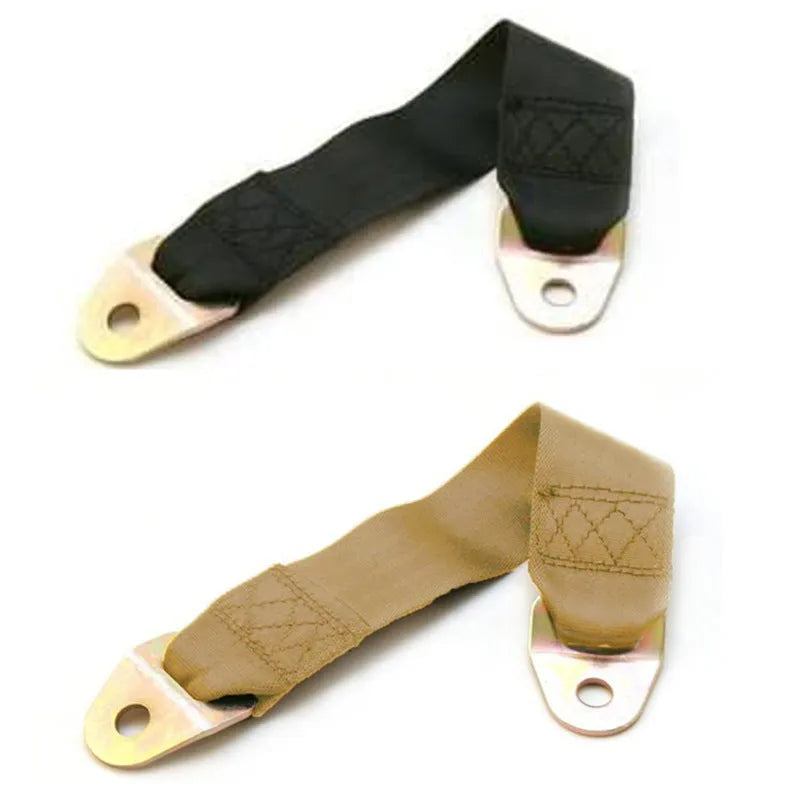Black polyester fixing security strap with stainless steel screws and nuts for doors and windows.