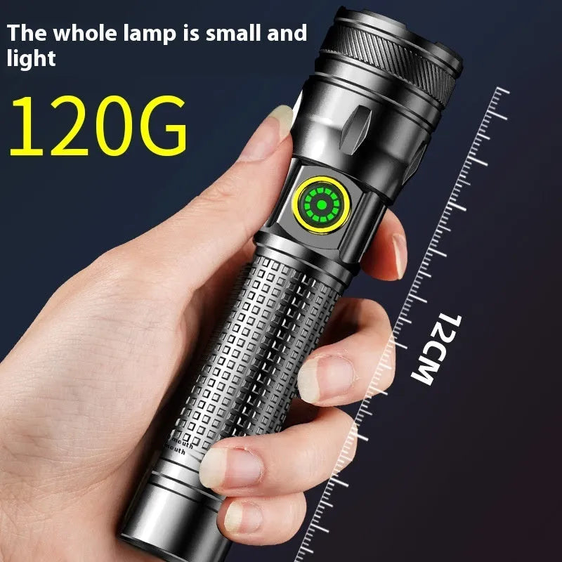 Portable 10W aluminium alloy flashlight, A36 LCD USB white laser, Type-C rechargeable, ultra-thin