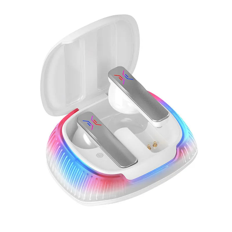 Hall Flashing wireless gaming headset with earplug design in black and white colour options