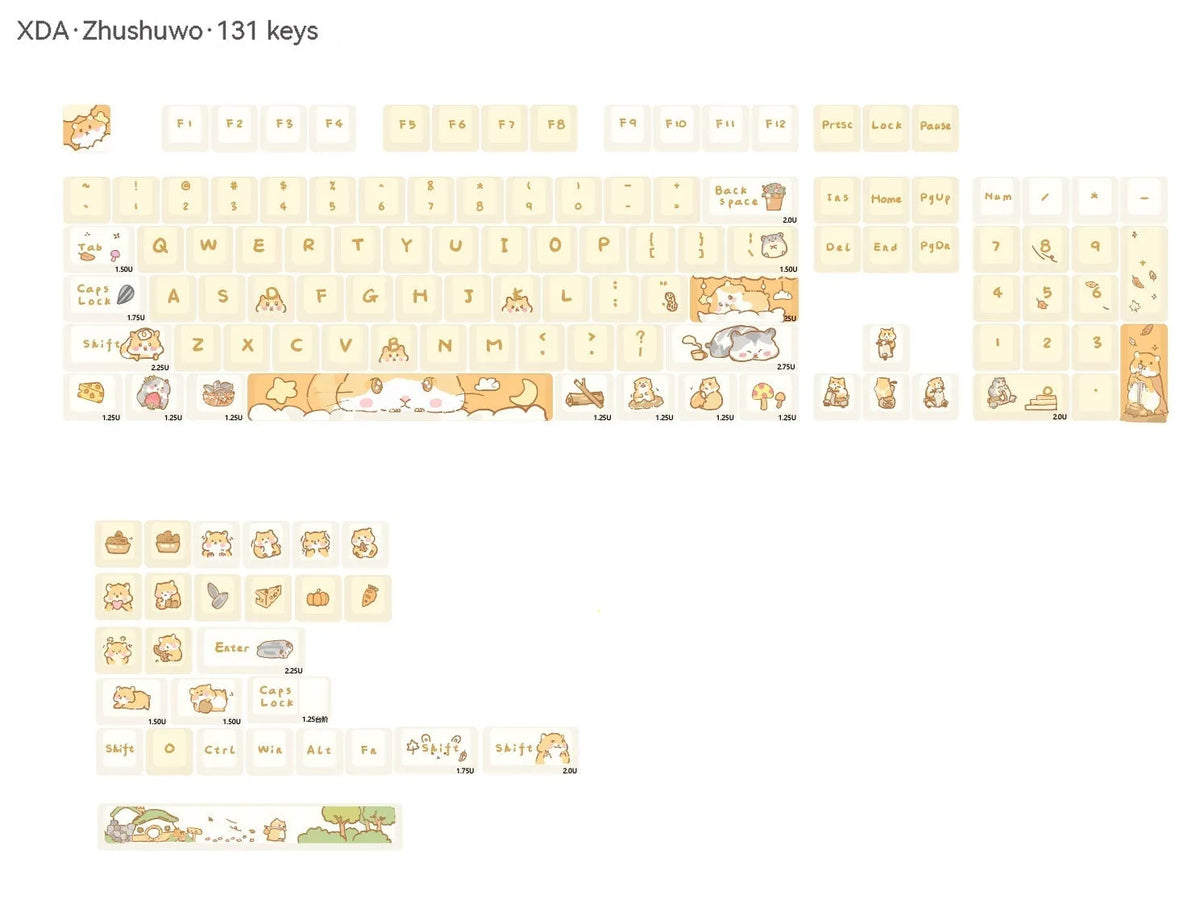 XDA profile mechanical keyboard keycaps in custard colour palette with grey and yellow accents